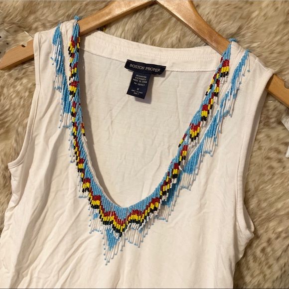 Boston Proper Beaded White Tank Top - Picture 2 of 4